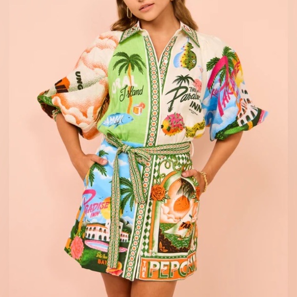 Alemias Dresses & Skirts - ALEMAIS Paradiso Printed Linen Mini Dress